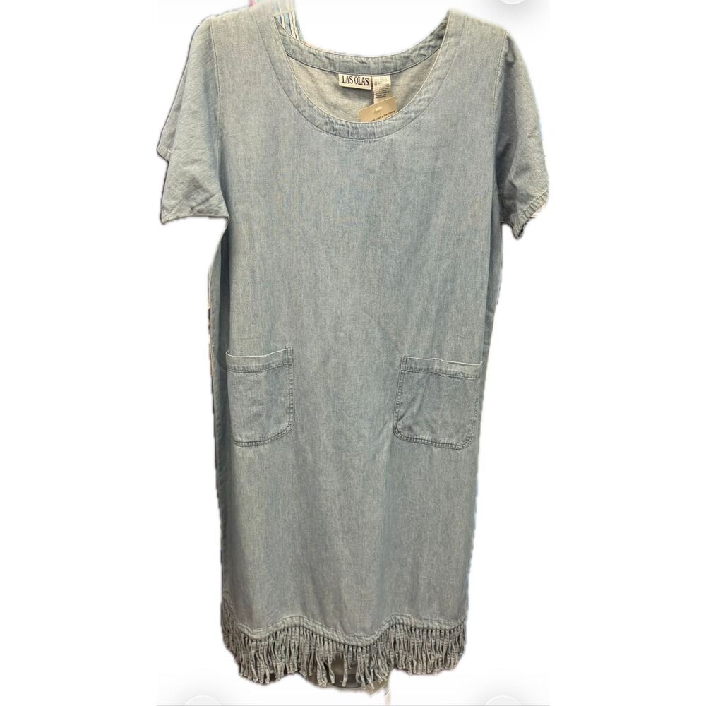 Los Olas blue Denim Dress Fringe Hem Womens Size 1X NEW WITH TAGS